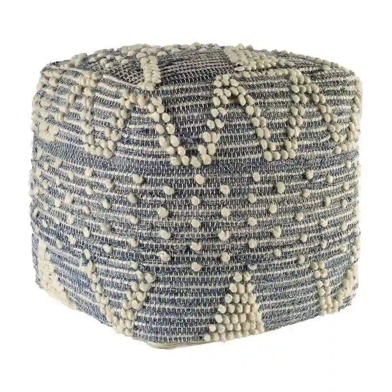 Blue Geometric Pouf Ottoman for Living Room or Bedroom