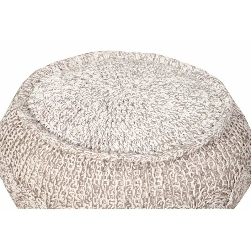 20 Inch Beige Cotton Pouf Ottoman with Geometric Design for Living Room