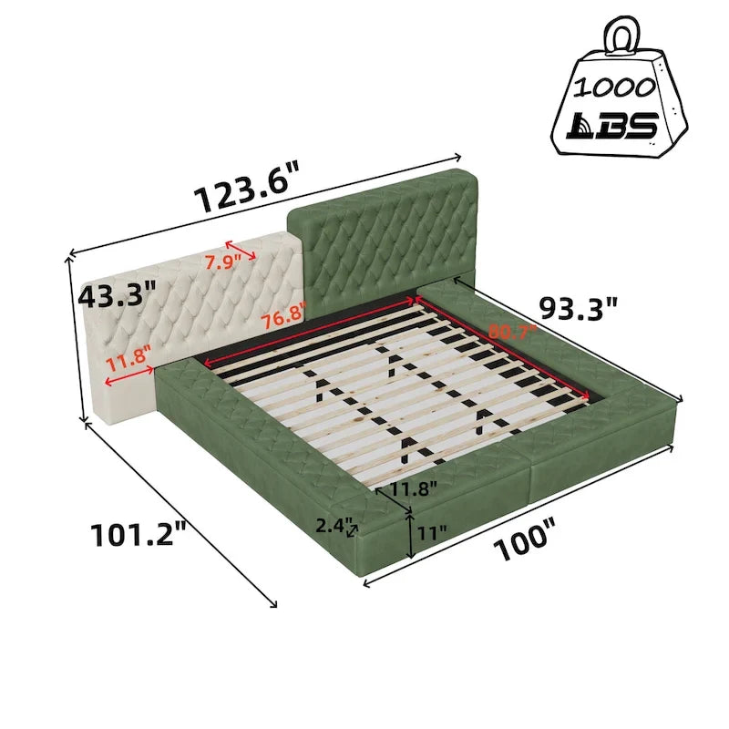 King Size Upholstered Bed with Storage Compartments and Footboard