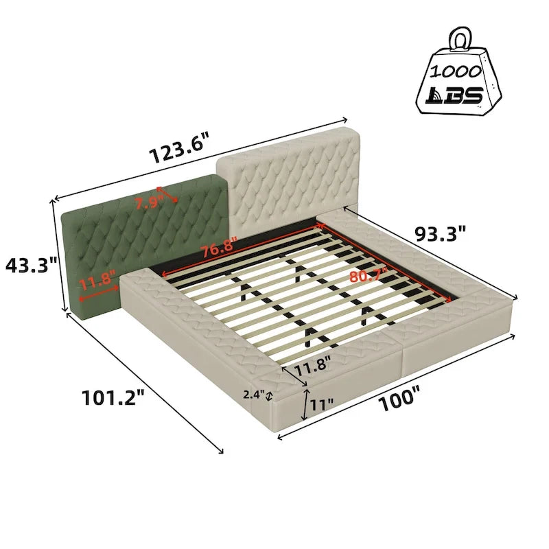 King Size Upholstered Bed with Storage Compartments and Footboard