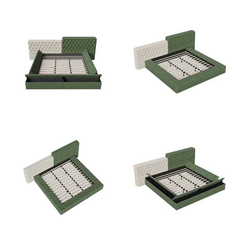 King Size Upholstered Bed with Storage Compartments and Footboard