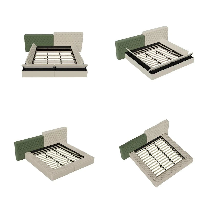 King Size Upholstered Bed with Storage Compartments and Footboard