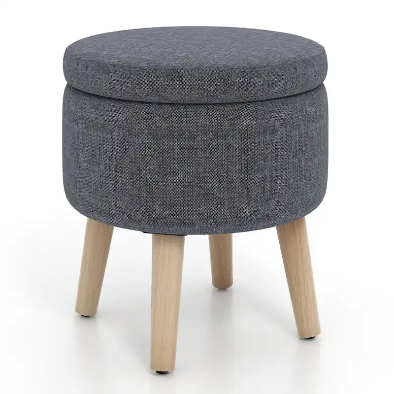 Round Storage Ottoman Accent Storage Footstool with Tray