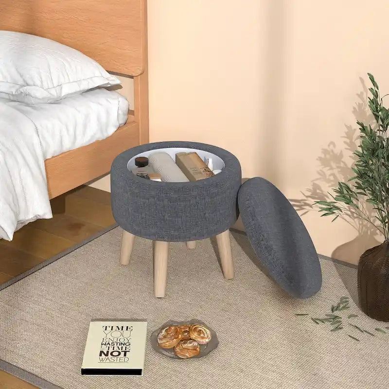 Round Storage Ottoman Accent Storage Footstool with Tray