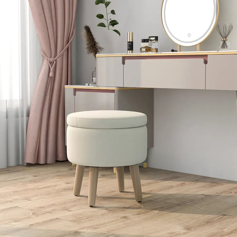Round Storage Ottoman Accent Storage Footstool with Tray