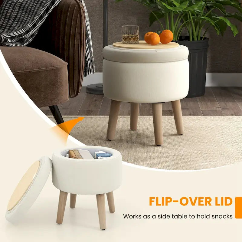 Round Storage Ottoman Accent Storage Footstool with Tray