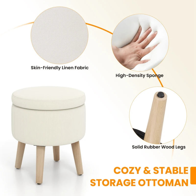 Round Storage Ottoman Accent Storage Footstool with Tray