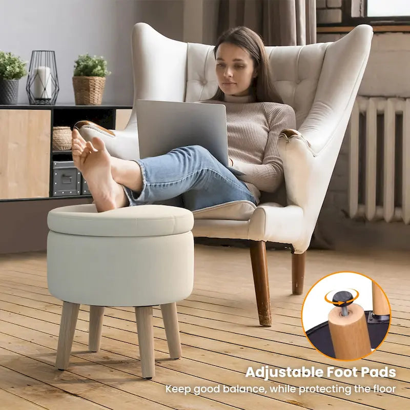 Round Storage Ottoman Accent Storage Footstool with Tray