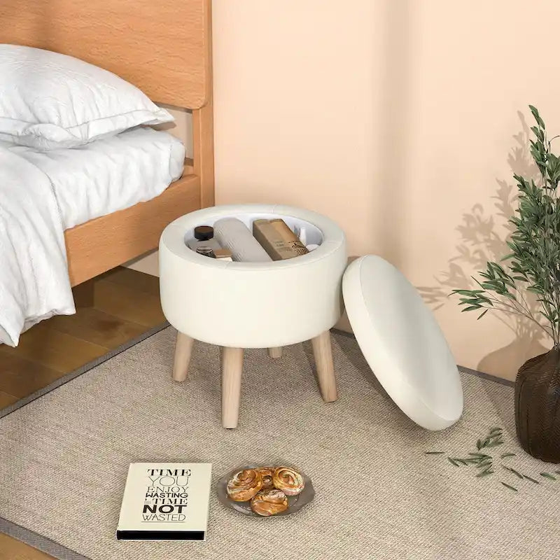Round Storage Ottoman Accent Storage Footstool with Tray