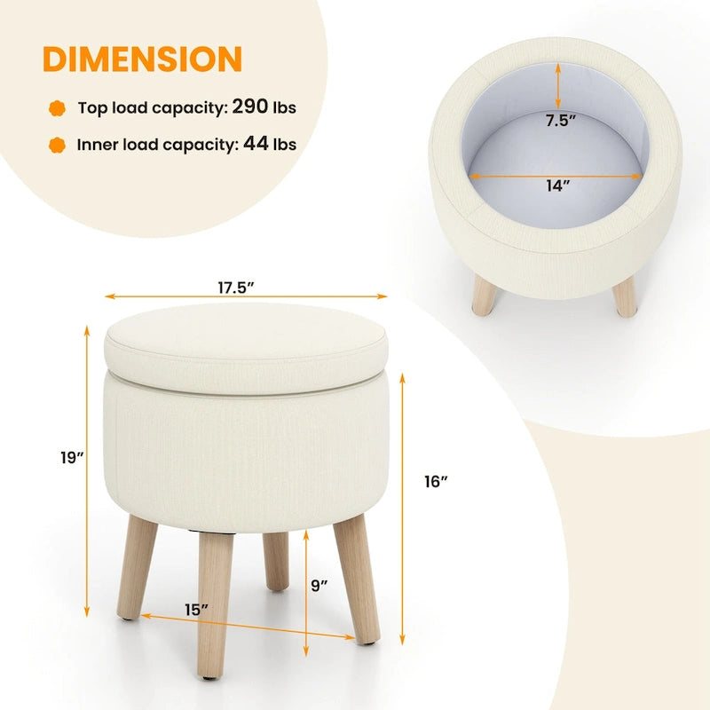 Round Storage Ottoman Accent Storage Footstool with Tray