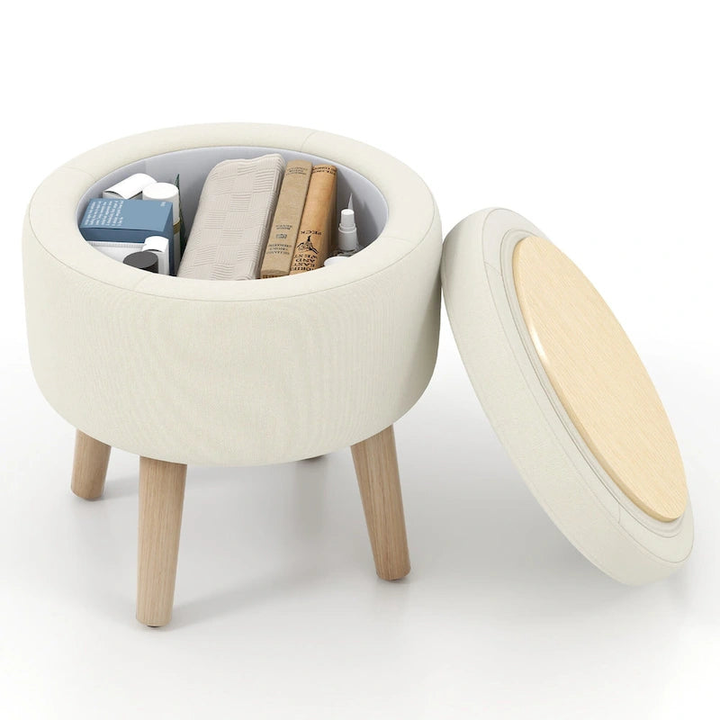 Round Storage Ottoman Accent Storage Footstool with Tray