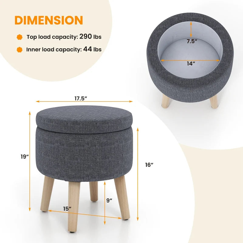 Round Storage Ottoman Accent Storage Footstool with Tray