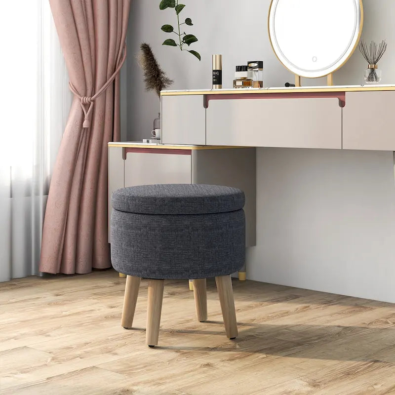 Round Storage Ottoman Accent Storage Footstool with Tray