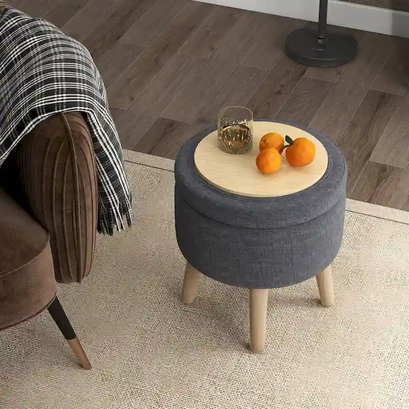 Round Storage Ottoman Accent Storage Footstool with Tray