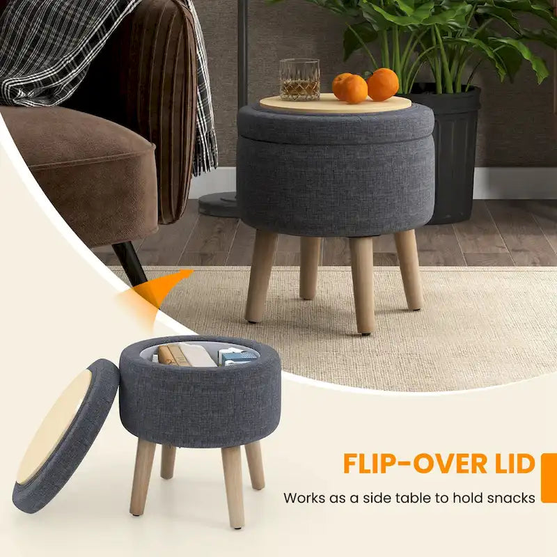 Round Storage Ottoman Accent Storage Footstool with Tray