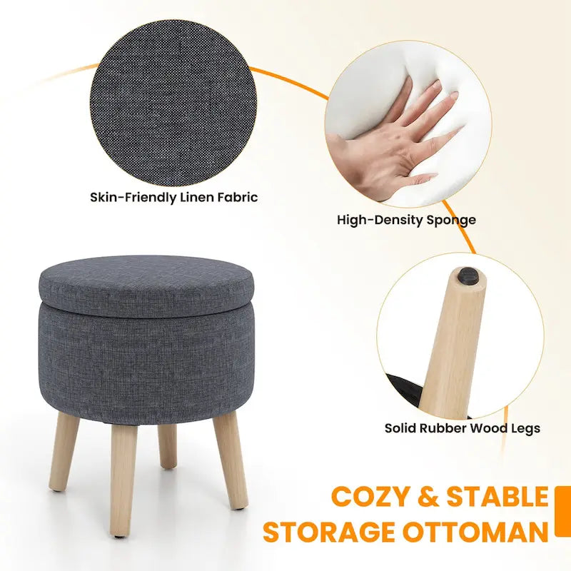 Round Storage Ottoman Accent Storage Footstool with Tray
