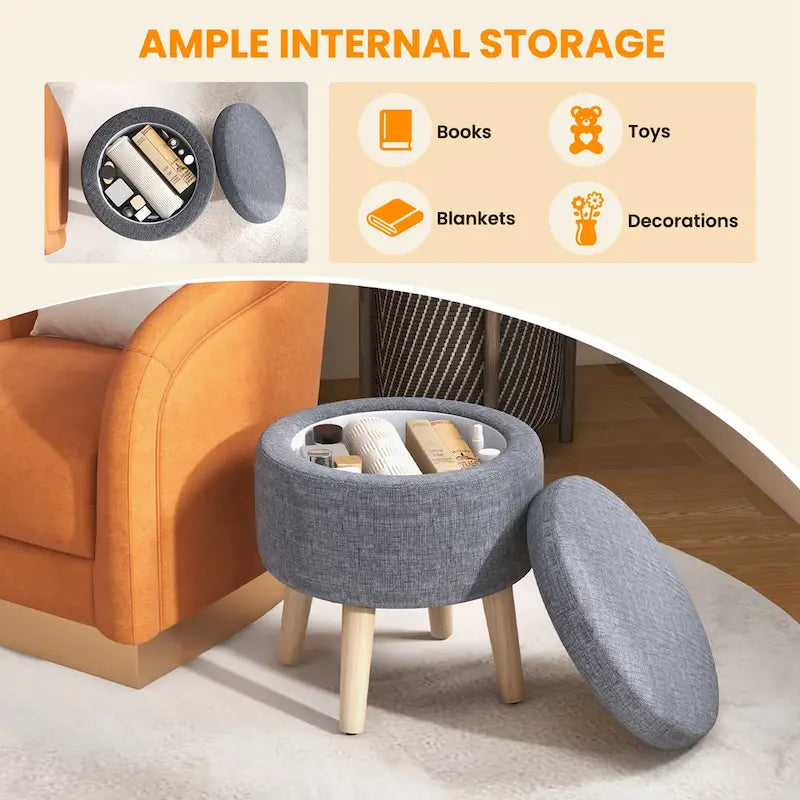 Round Storage Ottoman Accent Storage Footstool with Tray