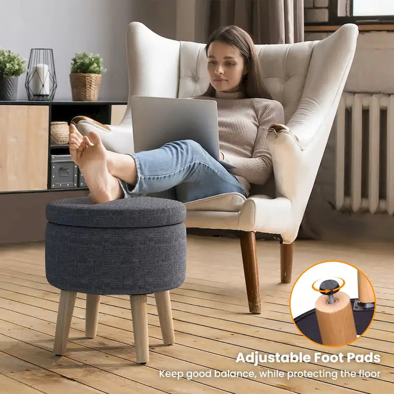 Round Storage Ottoman Accent Storage Footstool with Tray