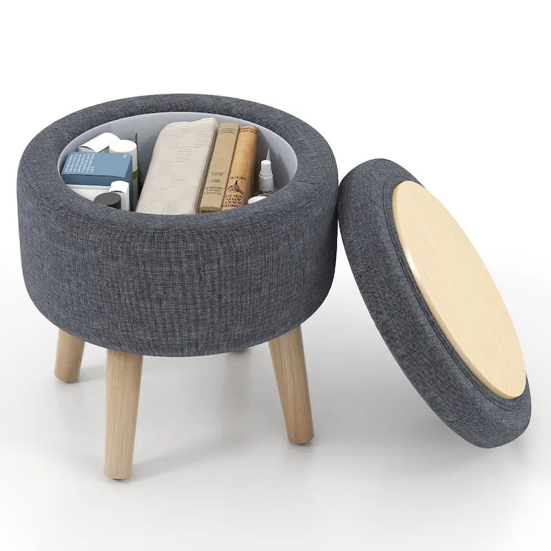 Round Storage Ottoman Accent Storage Footstool with Tray
