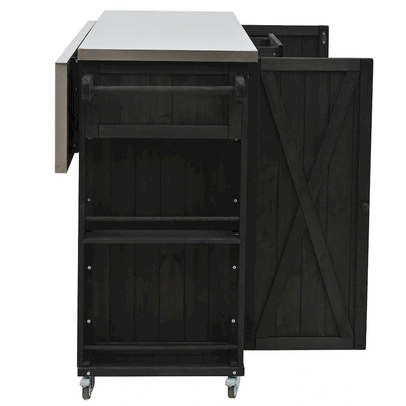 Outdoor Kitchen Island, Rustic Fir Wood with Stainless Steel Top and Smart Storage