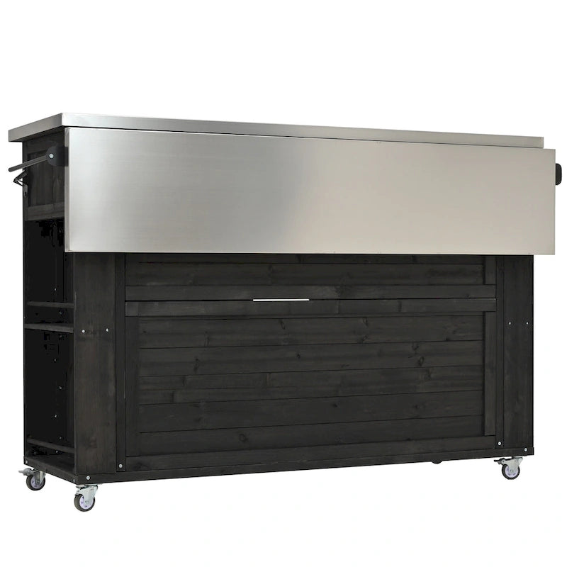 Outdoor Kitchen Island, Rustic Fir Wood with Stainless Steel Top and Smart Storage