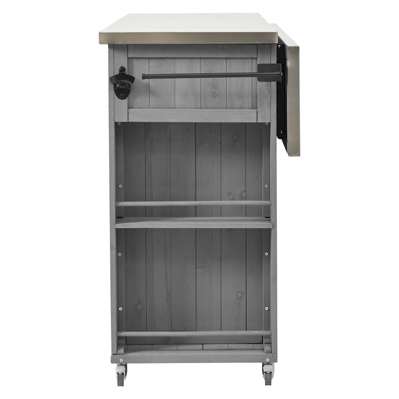 Outdoor Kitchen Island, Rustic Fir Wood with Stainless Steel Top and Smart Storage