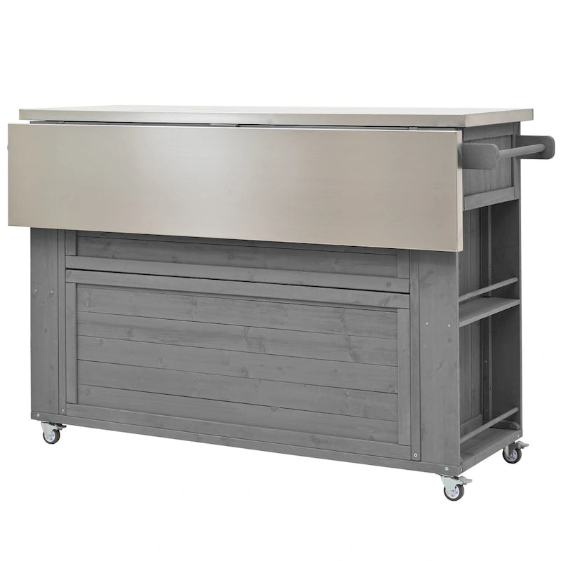Outdoor Kitchen Island, Rustic Fir Wood with Stainless Steel Top and Smart Storage