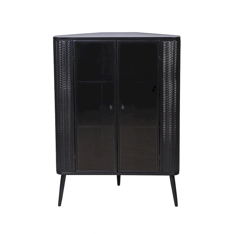 Modern 3-Tier Corner Storage Cabinet with Tempered Glass Doors, Shelves and Metal Frame, Freestanding Space-Saving Organizer