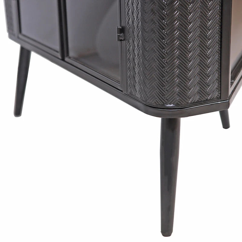 Meuble d'angle de rangement moderne à 3 niveaux avec portes en verre trempé, étagères et cadre en métal, organiseur autoportant peu encombrant