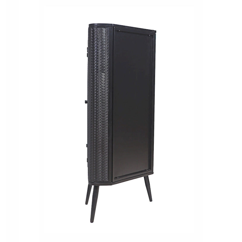 Meuble d'angle de rangement moderne à 3 niveaux avec portes en verre trempé, étagères et cadre en métal, organiseur autoportant peu encombrant