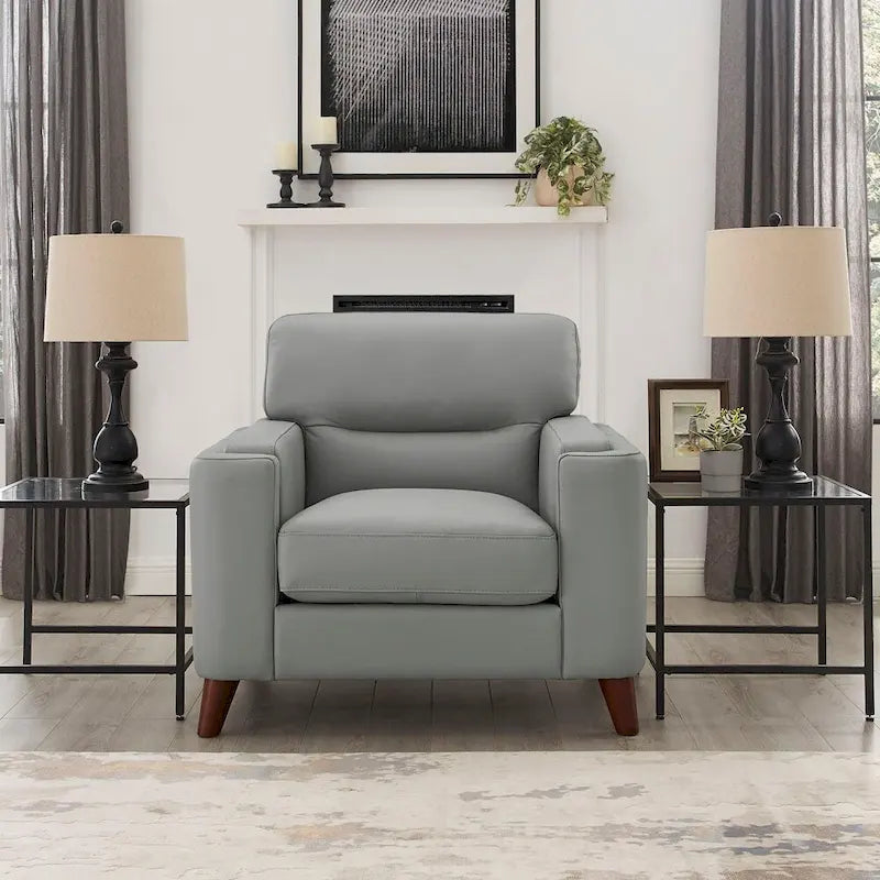 Top Grain Leather Chair with Feather, Memory Foam and Springs