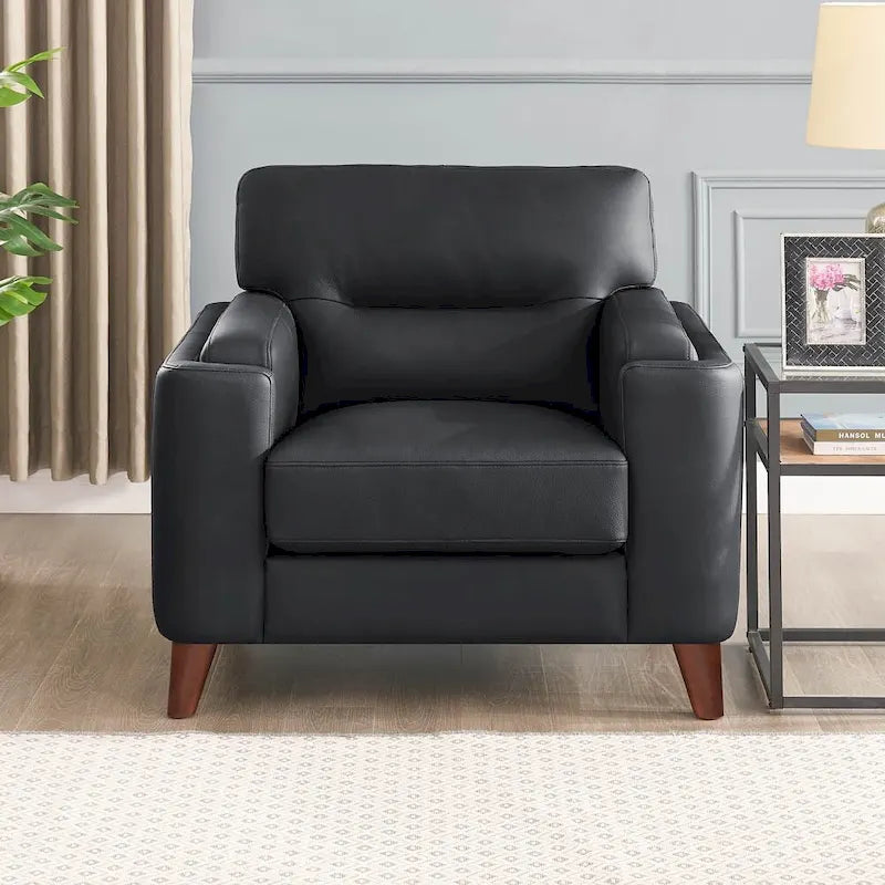 Top Grain Leather Chair with Feather, Memory Foam and Springs