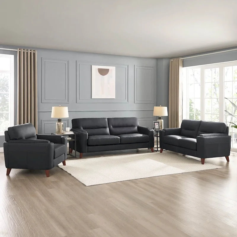 Top Grain Leather Chair with Feather, Memory Foam and Springs