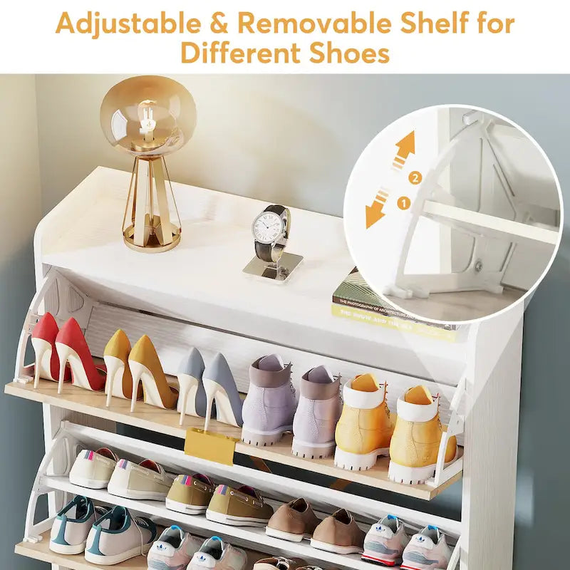 Modern Wood White Shoe Storage Cabinet with 3 Flip Doors, 24 Pair Shoe Organizer Cabinet