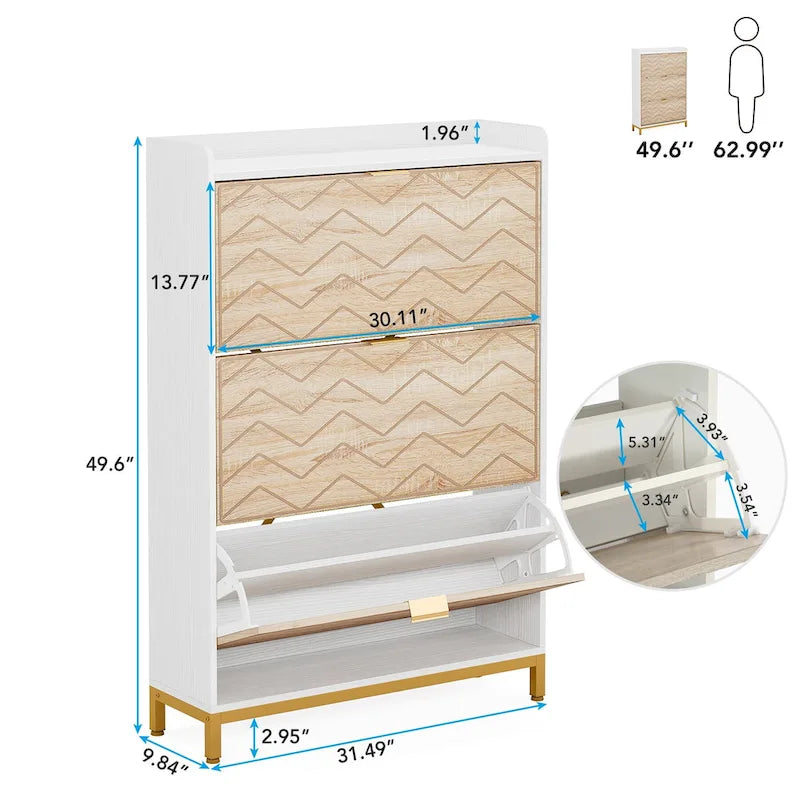 Modern Wood White Shoe Storage Cabinet with 3 Flip Doors, 24 Pair Shoe Organizer Cabinet