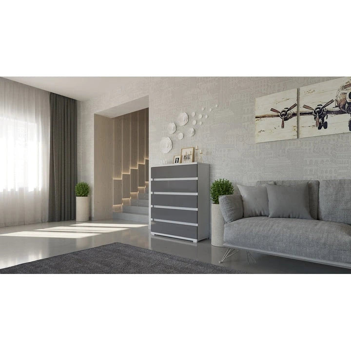 Modern 5-Drawer Dresser with Clean Lines for Bedroom Storage