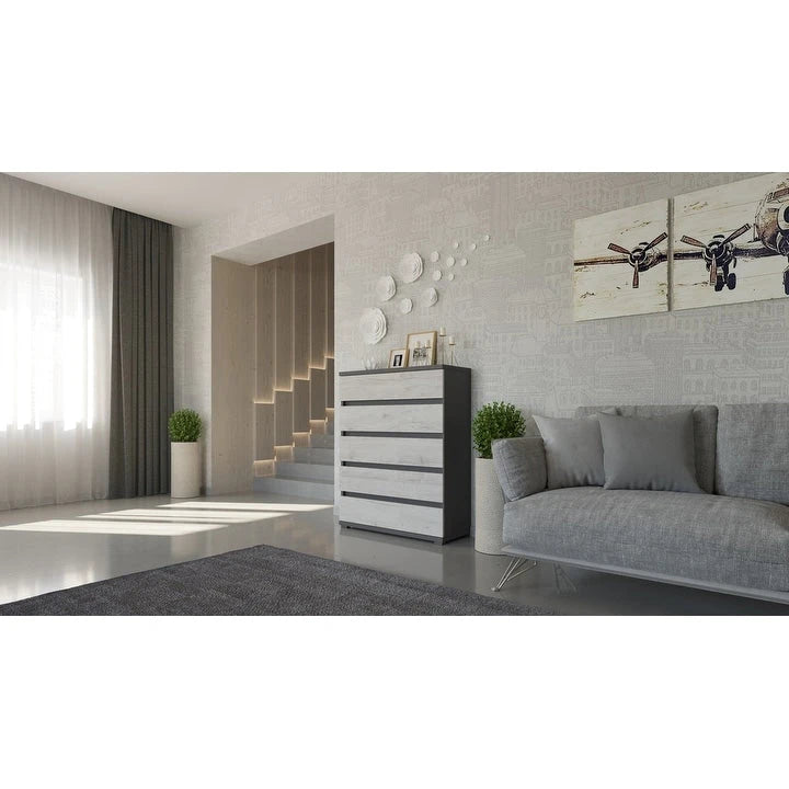 Modern 5-Drawer Dresser with Clean Lines for Bedroom Storage