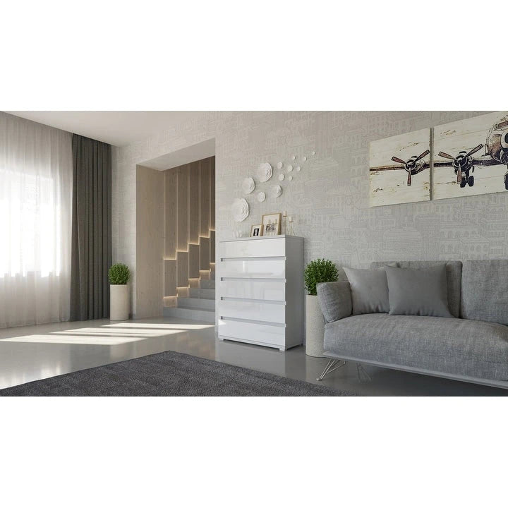 Modern 5-Drawer Dresser with Clean Lines for Bedroom Storage