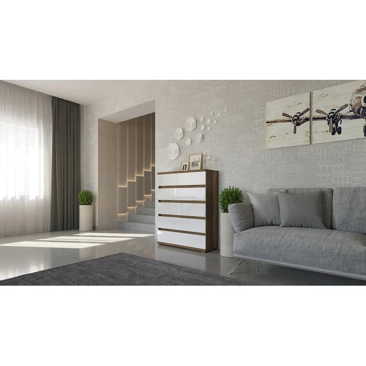 Modern 5-Drawer Dresser with Clean Lines for Bedroom Storage