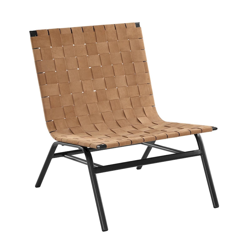 Woven Brown Leather Accent Chair