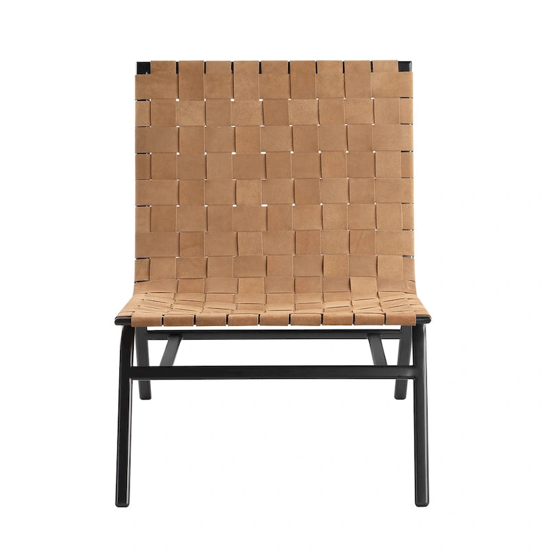 Woven Brown Leather Accent Chair