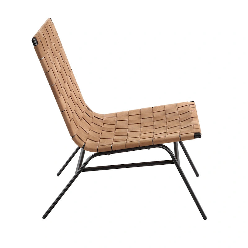 Woven Brown Leather Accent Chair
