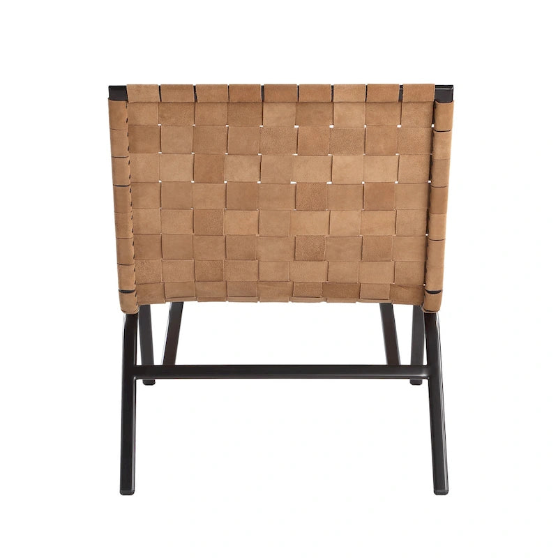 Woven Brown Leather Accent Chair