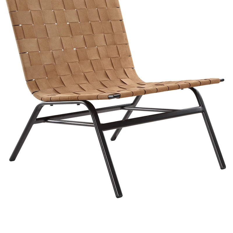 Woven Brown Leather Accent Chair