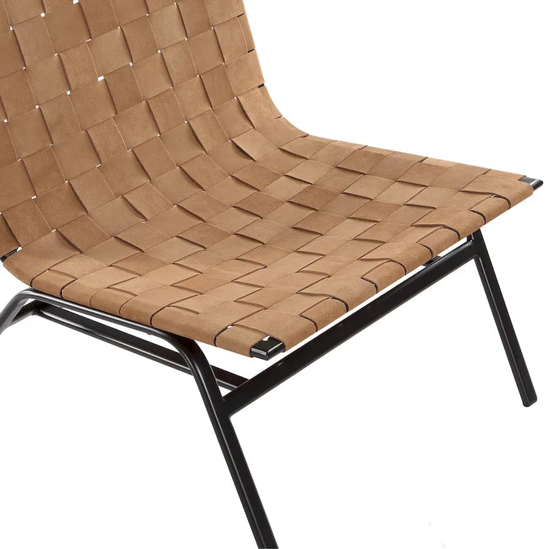Woven Brown Leather Accent Chair