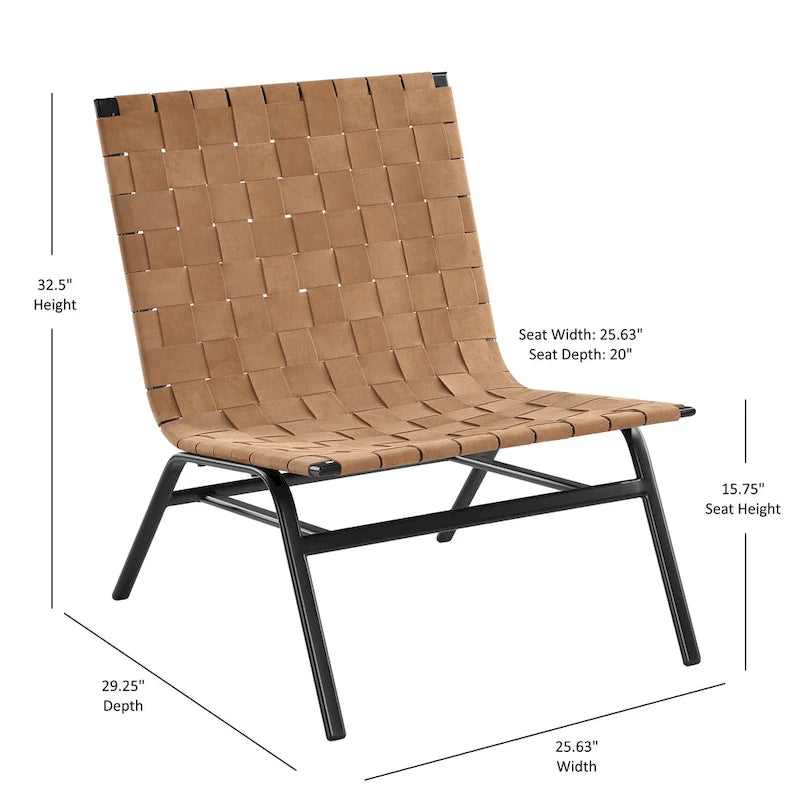 Woven Brown Leather Accent Chair
