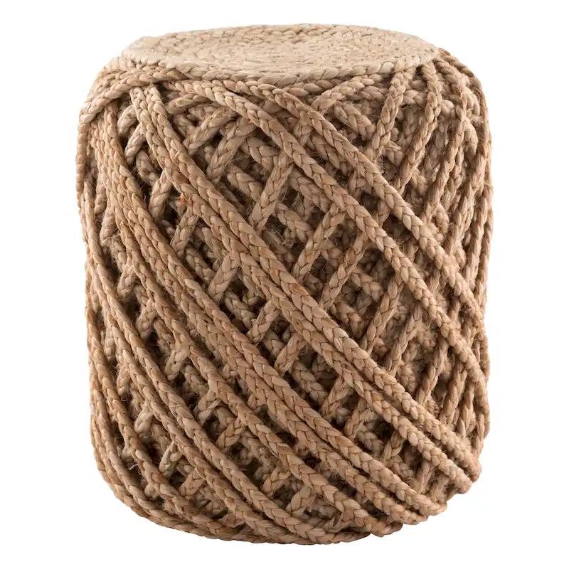 Braided Jute Cylinder Pouf with Scandinavian Design for Living Room