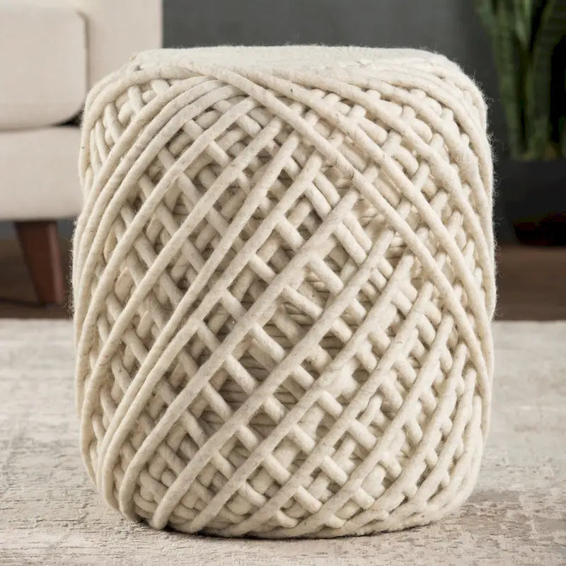 Braided Jute Cylinder Pouf with Scandinavian Design for Living Room