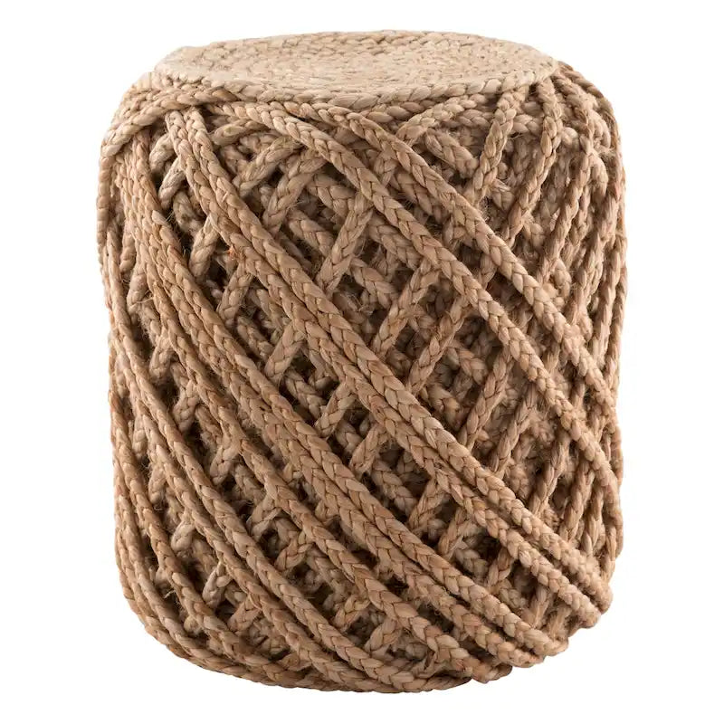 Braided Jute Cylinder Pouf with Scandinavian Design for Living Room