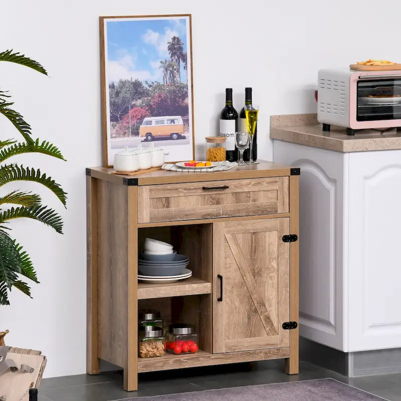 Rustic Barn Door Storage Cabinet, Modern Farmhouse Buffet Sideboard for Kitchen and Dining Room